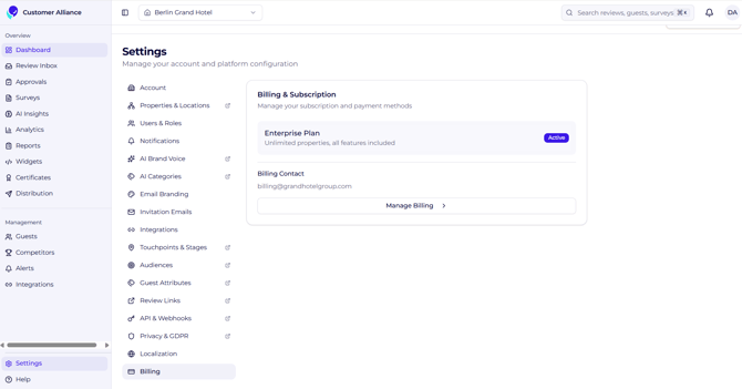 Settings Billing & Subscription