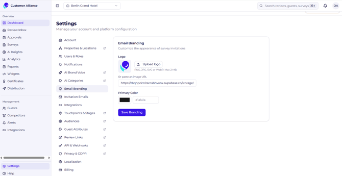 Settings Email Branding