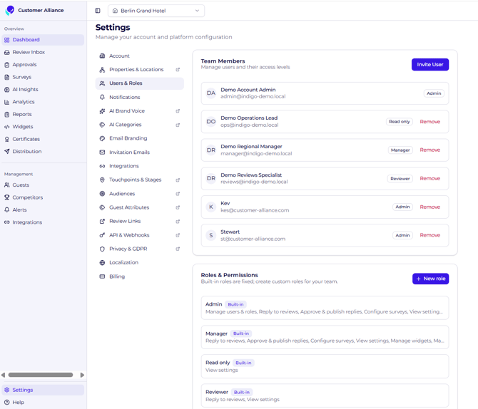 Settings Users & Roles